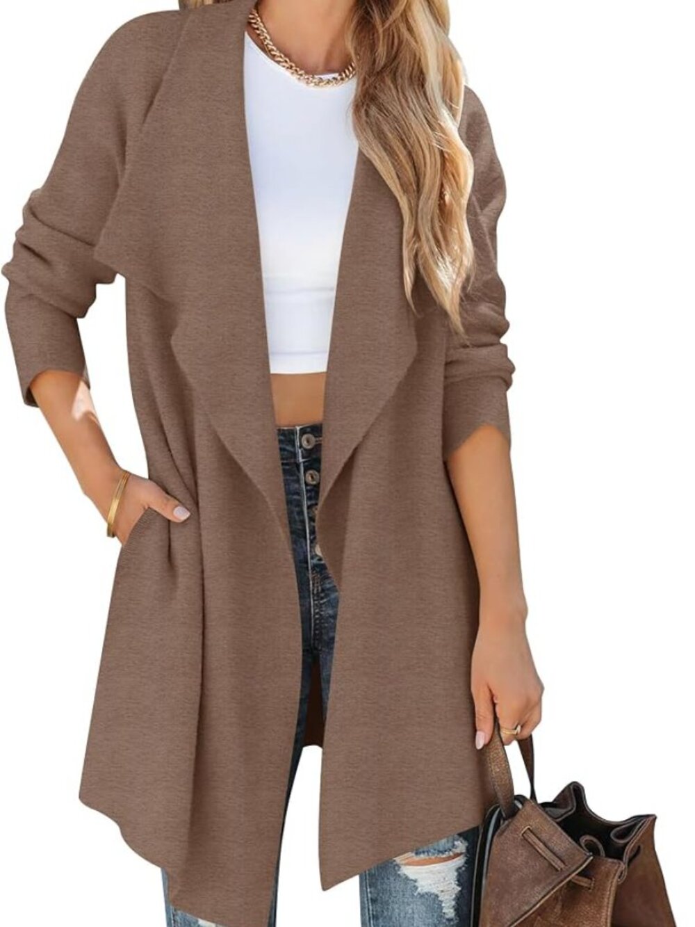 Women's Casual Lapel Cardigan Long Sleeve Open Front  - Size Med - Picture 3 of 5